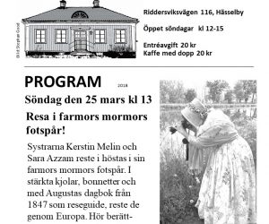 25 mars berättar vi om Augustas resa på Hässelby museum